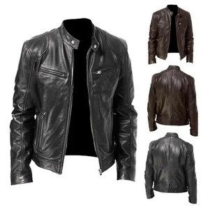 Nueva ropa de hombre, abrigo de cuero para hombre, chaqueta de cuero para motocicleta Punk con cuello levantado, moda Primavera Verano - Product Image 2