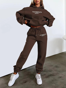 Offre Spéciale Pantalon de survêtement OEM imprimé de logo personnalisé Tissu tricoté à manches longues Grande taille Sweats à capuche brodés en relief pour femmes - Product Image 6