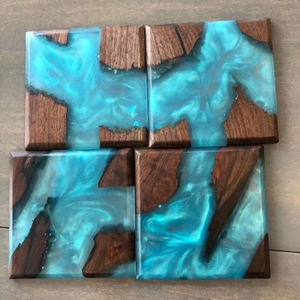 SeUnique Cute Design Classic Style Wood Resin <b>Coasters</b> <b>for</b> <b>Drink</b> Tabletop Protection in Home Office or Wedding Bar Decor - Product Image 1