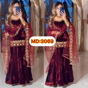 เสื้อเชิร์ตกำมะหยี่หนาพิเศษสุดสุดสวยสำหรับปาร์ตี้ชาราพาลาซโซและดูแมทด้วยการปักเข็มจำนวนมาก - Product Image 2