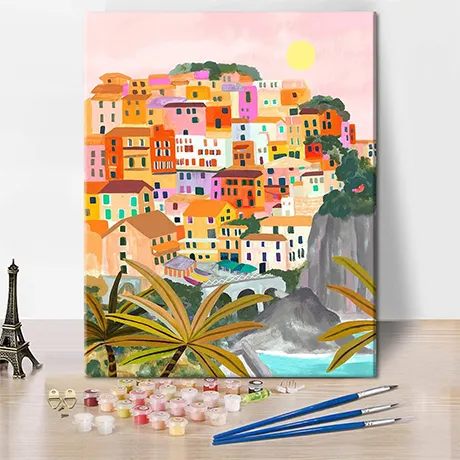 Italien Cinque Terre Art handgemachte DIY digitale Malerei Landschaft Leinwand Acrylfarbe digitale Malerei Kit