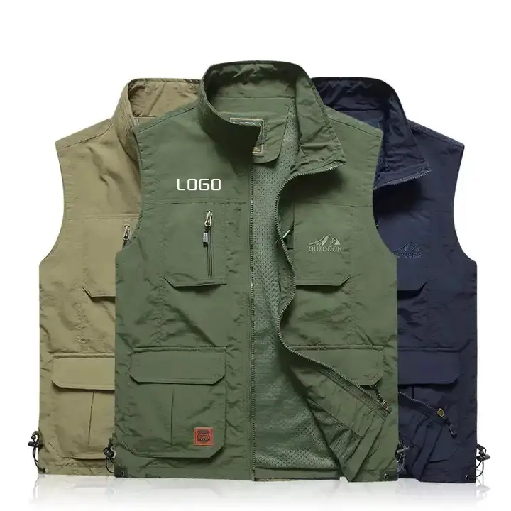 Gilet con gilet da uomo Multi tasche da uomo giornalista da pesca in tela personalizzata