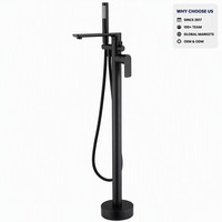 Robinet de baignoire sur pied noir mat en cuivre avec douchette à main, double fonction, style moderne et minimaliste, pour appartement et hôtel