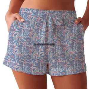 Shorts de Algodón Estampados a Mano para Mujer, Ropa de Verano, Shorts de Algodón con Estampado de Bloques, Colección Playa, Estilo Baby Doll - Product Image 3