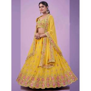 Precioso Lehenga Choli de Georgette con Hilo Amarillo para Bodas - Product Image 2