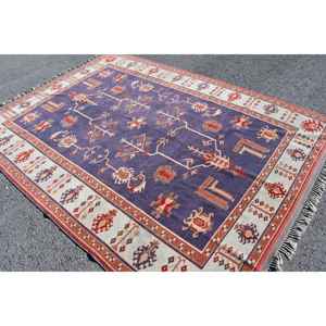 Alfombra Turca Vintage de 6.4x8.8 pies, Alfombra con Borde Azul - Product Image 2