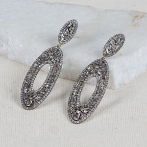 Pendientes de Plata 925 con Diamantes Baguette Naturales, Hechos a Mano, con Cierre a Presión, Joyería Fina, 17X60 MM - Product Image 6