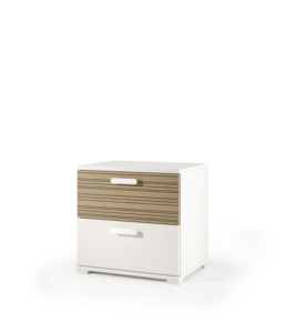 Mesita de Noche Moderna Terraneo con 2 Cajones y Rieles Metálicos, Fabricada en Italia, Madera de Melamina con Acabado Roble Rayado - Product Image 1