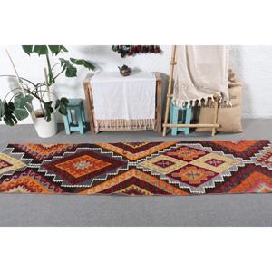 2.5x9.4 ft Vintage Rug, Turkish <b>Runner</b> Rug, <b>Red</b> Solid Wool Rug - Product Image 3