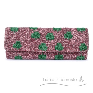 Borsetta lunga da donna con 100% a mano con foglia di trifoglio marrone e verde ispirata all'Irish | Perline di vetro con decorazione ricamata - Product Image 5