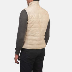 Tony <b>Men's</b> Off-<b>White</b> Suede <b>Vest</b> Casual Windproof Polyester Knitted Fabric Embroidered Custom Logo Cotton Filling for Summer Work - Product Image 5