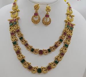 Dual <b>layer</b> Stone <b>Necklace</b> Set Antique Peacock Design Jewelry Set Gold Finish Bridal <b>Necklace</b> With Stones Indian Jewelry - Product Image 3