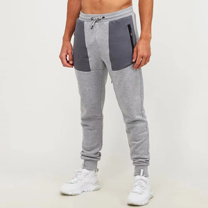 Logo personnalisé gris chiné pour hommes coupe fuselée français éponge Jogger pantalons de survêtement décontracté taille moyenne fermeture à cordon teint en plaine - Product Image 1