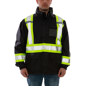 Vente en gros de vestes de travail réfléchissantes noires avec col montant et poches multiples quantité minimale de commande bas pour les vêtements de travail de sécurité - Product Image 1