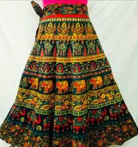 Kaysha กระโปรงผ้าคอตตอนแบบผูกเอวสำหรับผู้หญิง, ผ้าซาติน100% เอวยางยืดและปักลาย jaipuri - Product Image 1