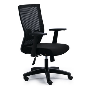 Chaise de bureau ergonomique à dossier en maille avec base en plastique - Hauteur réglable, design minimaliste, matériaux en tissu PU pour atelier - Product Image 1