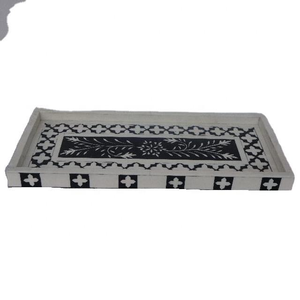 Plateau de service en incrustation d'os Art déco avec motifs floraux personnalisables Couleurs et tailles Design indien fait à la main Vase de table - Product Image 3