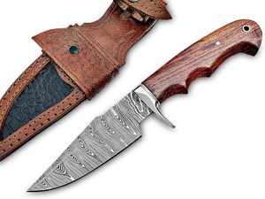 Couteau de survie de chasse et de camping en acier Damas de qualité supérieure, fabriqué à la main, lame fixe, cuir - Product Image 3