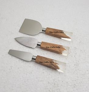 Miroir qualité bois et résine fait poignée créative et acier inoxydable avec spatule à beurre en métal plaqué argent couteaux cuisine à domicile - Product Image 2