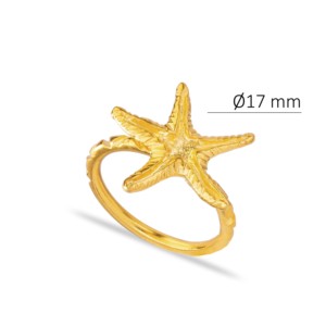 <b>Plain</b> Starfish Design Vintage Style Rhodium Plated Wedding Woman <b>Ring</b> Turkish Handmade 925 Sterling Silver Jewelry - Product Image 4