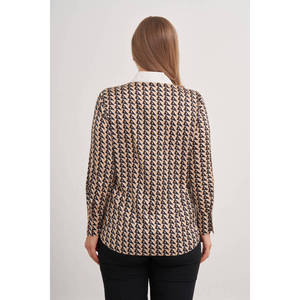 Chemise classique en mousseline de soie et lin brodée à volants, à manches longues et boutonnée pour femmes, tenue de bureau formelle - Product Image 6