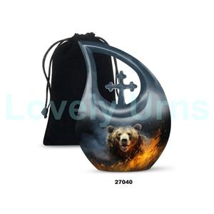 Urna para adultos de cremación de oso de lágrima negra mate para cenizas humanas, urna funeraria cruzada grande decorativa con bolsa de terciopelo gratis - Product Image 3
