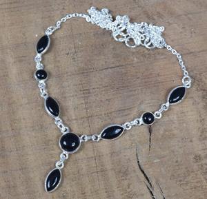 Collar de cadena de piedras preciosas de Plata de Ley 925 de ónix negro cortado, collar de diseñador con forma de marquesa de piedra natal del mes de julio, regalo para ella - Product Image 4