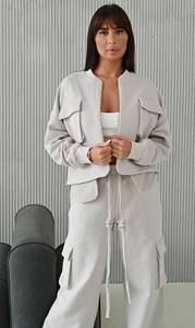 Conjunto Deportivo de Algodón para Mujer, Sudadera Beige Extra Grande y Pantalones Cargo, Conjunto de Diseñador, Traje de Dos Piezas - Product Image 4