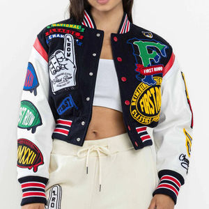 OEM Custom Chenille Embroidery Leather Sleeve Letterman Varsity Jacket for Women's Wholesale Cropped Varsity Leather Jackets - Product Image 4