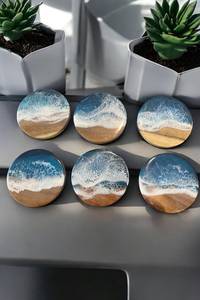 Sous-verres de luxe faits à la main en résine et en bois avec finition en pierre, parfaits pour l'affichage au détail, les acheteurs en gros et l'exportation Premium - Product Image 5