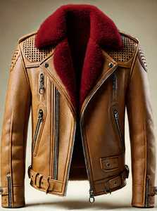 Veste en cuir pour homme avec col en fausse fourrure, fermeture éclair, style motard d'hiver - Product Image 5