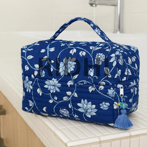 กระเป๋าโท้ทผ้าฝ้ายพิมพ์ลายบล็อกแบบเป็นมิตรกับสิ่งแวดล้อม สีน้ำเงินดัลลัสคาวบอย พร้อมซิป หูหิ้วนุ่ม ขนาดใหญ่ สไตล์วินเทจ น้ำหนักเบา - Product Image 5