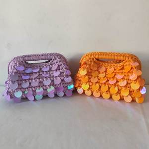Crochet New Style Autumn Handmade Woven Multi-Color <b>Sequin</b> Polyester Cloth Clip Clutch <b>Bag</b> Urban Simplicity Model A77 Daily Use - Product Image 4