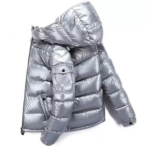 Custom Men's Winter Shiny High Street Bomber <b>Jacket</b> Hooded Stand Collar <b>Reversible</b> Design Outdoor Plus Size Black Puffer Front - Product Image 6