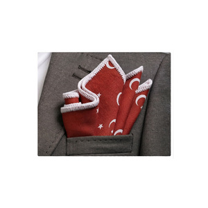 Hand-Knitted <b>Pocket</b> <b>Square</b> with Turkish Flag Pattern Woven Edge Red and <b>White</b> Color Made From Polyester - Product Image 1