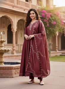 Ready To Wear Stitched Vichitra <b>Silk</b> With Embroidery Work Modern Look Ethnic Set Affordable Price Bulk Orders - Product Image 4