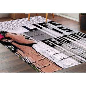 Tapis imprimé - Décoration de couloir, salle de bain, bureau, style Banksy Life Is Beautiful, avec tapis moelleux à poils longs - Product Image 2