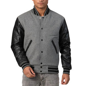 Chaqueta Universitaria Americana Unisex, Estilo Letterman, Cuerpo de Lana, Mangas de Cuero, Cierre de Cremallera, Diseño de Parches, Chaqueta Bomber, Ropa Deportiva Universitaria - Product Image 5