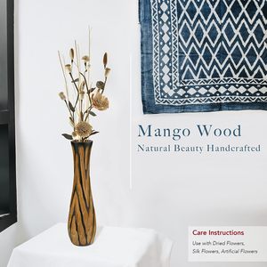 Vase en bois de manguier brun foncé gravé à la main sculpté | Fleur classique | Mangue | Bureau à la maison fait à la main - Product Image 5