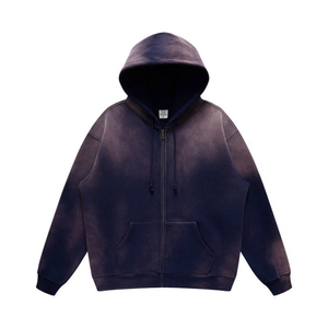 2025 New Arrival Vintage Wash Graphic Hoodie Solid Color 100% Cotton Breathable Zipper Pullover Style Loose Fit <b>Hoodies</b> For <b>Men</b> - Product Image 1