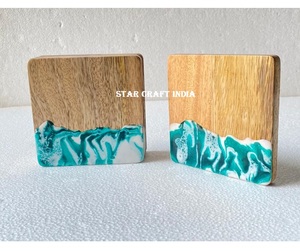 Vente chaude Bois Résine Époxy Coaster Haute Qualité Naturel Tasse Boisson Rond Carré En Bois Coaster - Product Image 3