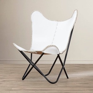 White Leather Butterfly Chair for Bedroom Outdoor Rustic Style Foldable Leisure Chair Iron Perfect Living Room Cover Replacement - Product Image 2