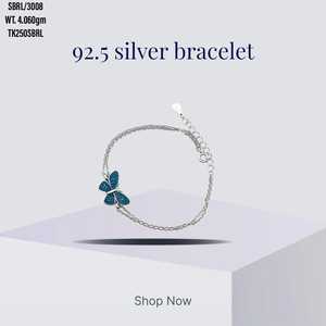 925 Sterling Silver Bracelet Réglable Bleu Zircon Cubique Zircone Plaqué Or Papillon En Forme De Pendentif Classique Bijoux De Mode - Product Image 1