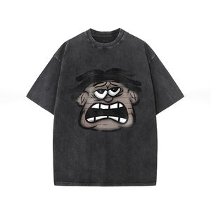 Venta al por mayor de alta calidad 100% algodón Retro ácido lavado hombres camiseta ajuste Regular peso pesado manga corta transpirable secado rápido - Product Image 1