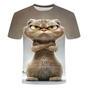 T-shirt à motif de chat drôle pour hommes personnalité Animal 3D imprimé t-shirts été lâche hauts à manches courtes décontracté col rond t-shirts - Product Image 6