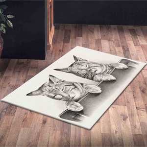 Tapis à l'effigie de deux chats mignons, tapis imprimé, tapis décoratif pour la maison avec de jolis animaux, tapis fin non tissé pour la cuisine - Product Image 5
