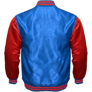 Veste de sport pour homme, bleu royal et rouge vibrant, finition satinée de qualité supérieure, bomber athlétique avec manches contrastées - Product Image 2