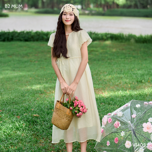 V1405 vestido largo plisado de seda para mujeres embarazadas fresco transpirable absorbente de sudor elástico cintura elástica maternidad al por mayor - Product Image 4