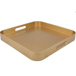 Plateaux de rangement en métal de haute qualité, plateau décoratif carré noir avec poignées, plateaux de vanité pour servir des aliments, des fruits secs et autres - Product Image 1