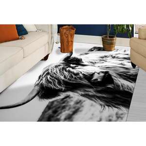 Alfombra de Vaca Highland, Alfombra de Animales de Granja en Blanco y Negro, Tapete Rústico con Estampado Digital, Alfombra Suave No Tejida - Product Image 5